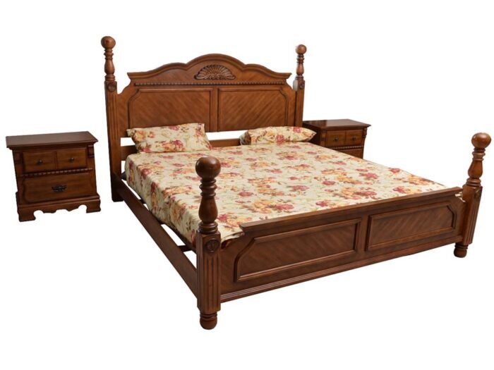 Double Bed – Solid Wood Polish with Side Table